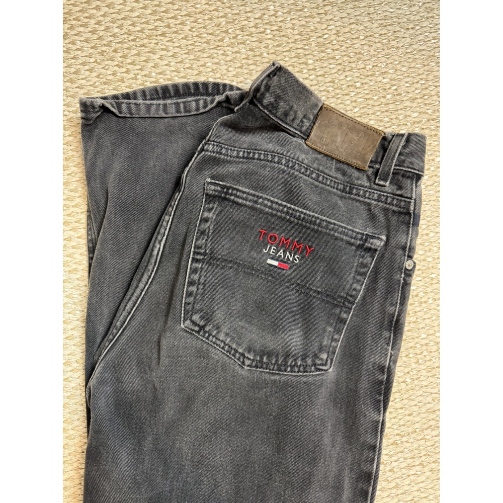 Vintage Tommy Hilfiger Jeans Mens 32x32 Faded Black Straight Leg Denim 90s Logo